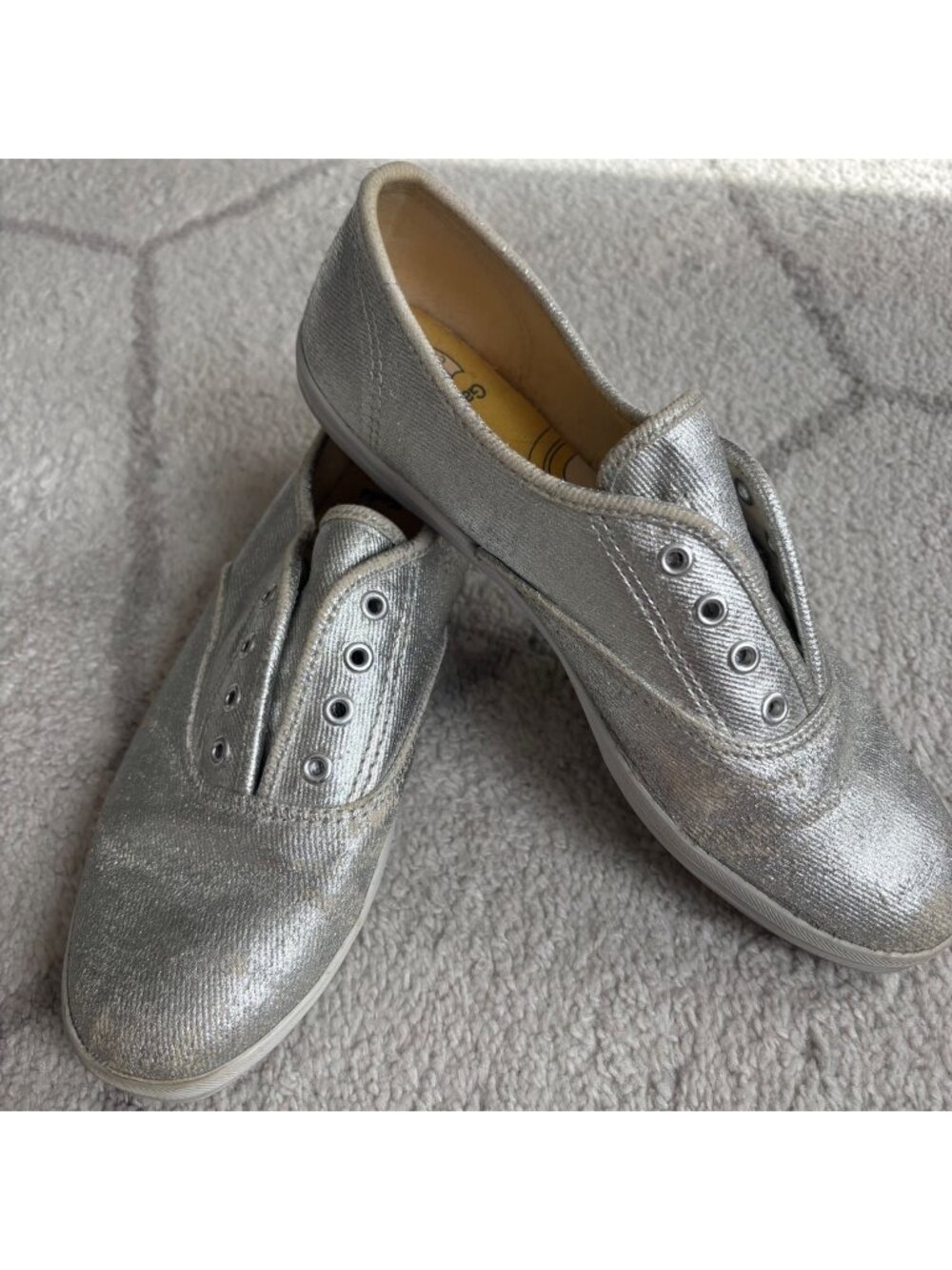 Gap Silver Metallic Slip-On Sneakers Canvas Shoes SZ 7.5